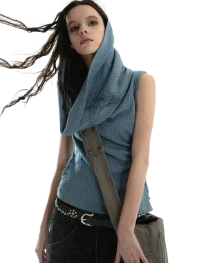 'Cavum' Ribbed Knit Tank Top with Oversized Hood