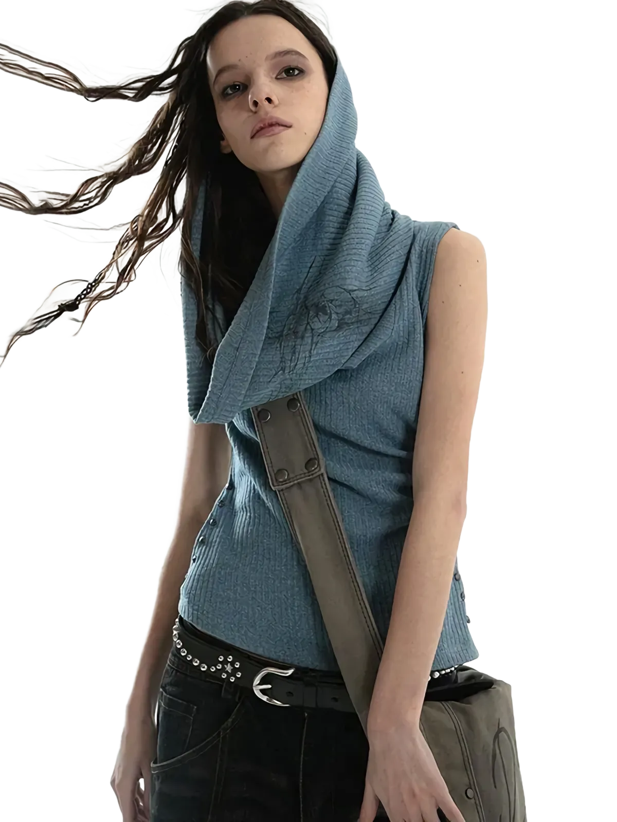 'Cavum' Ribbed Knit Tank Top with Oversized Hood