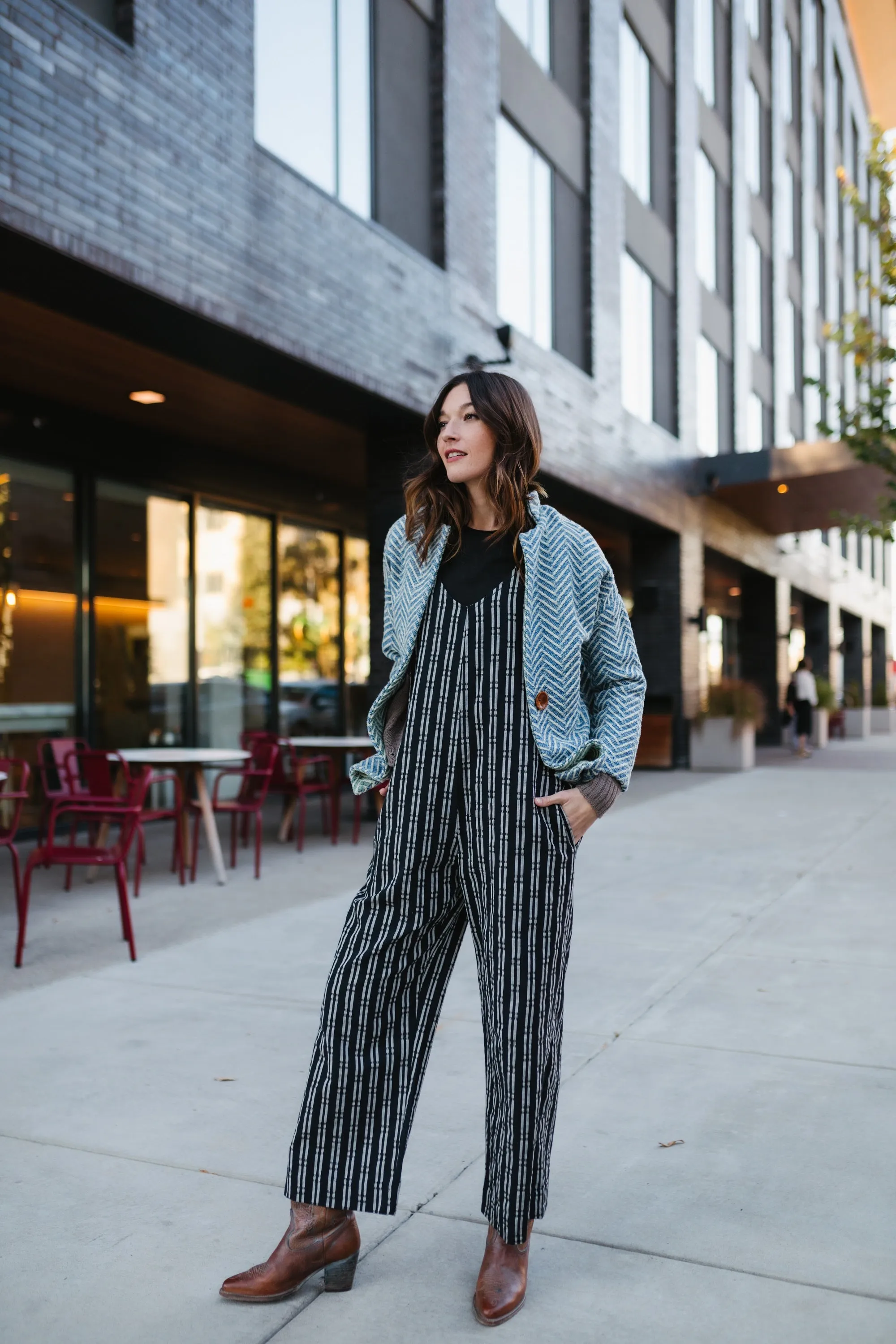 Charli Handwoven Cotton Jumper in Black and White Check - L Left
