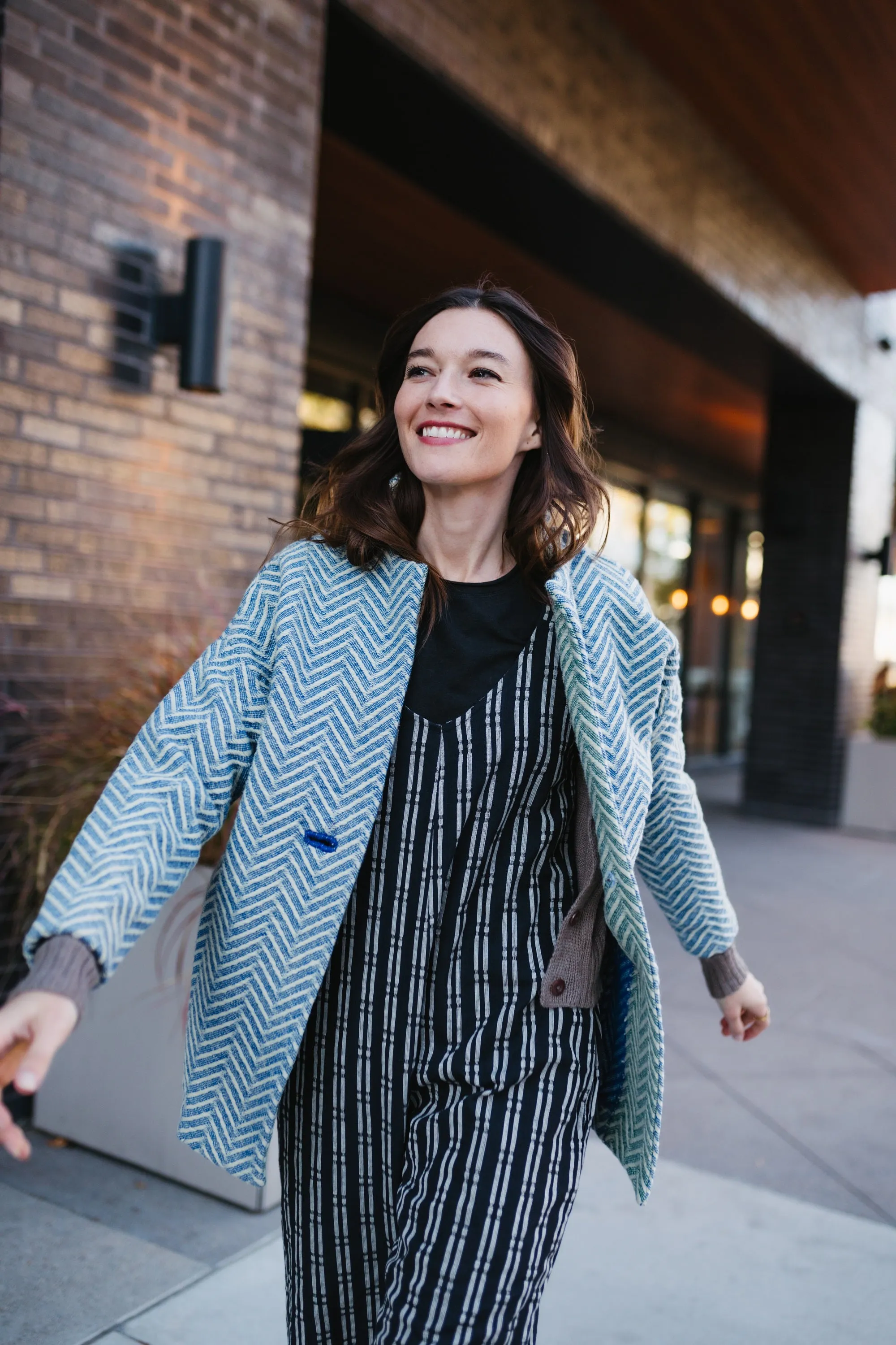 Charli Handwoven Cotton Jumper in Black and White Check - L Left