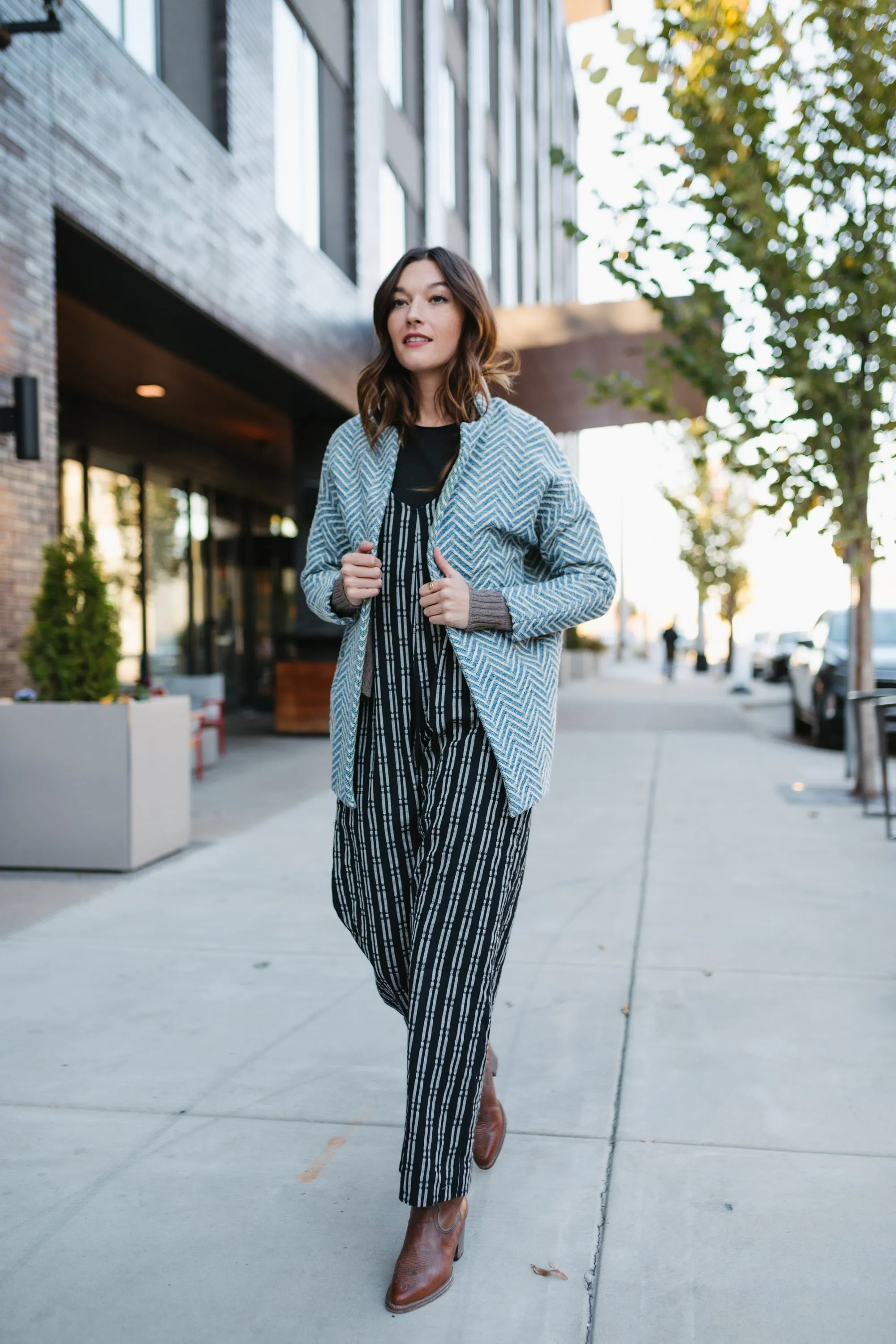 Charli Handwoven Cotton Jumper in Black and White Check - L Left