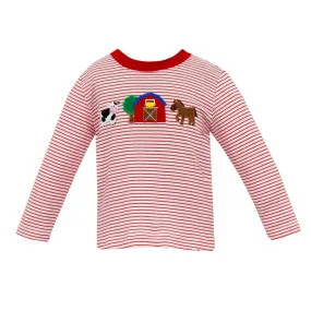 Claire & Charlie Boys Red Stripe Knit Farm Long Sleeve T-Shirt
