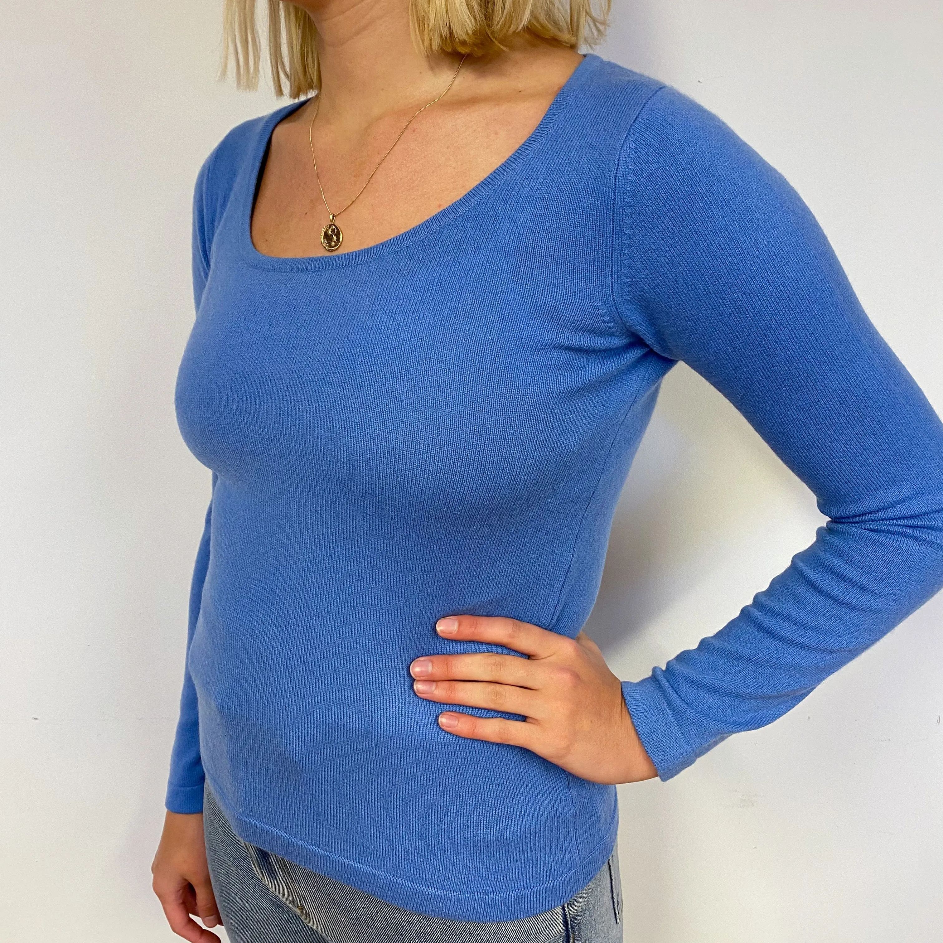 Cornflower Blue Cashmere Scoop Neck Jumper Small