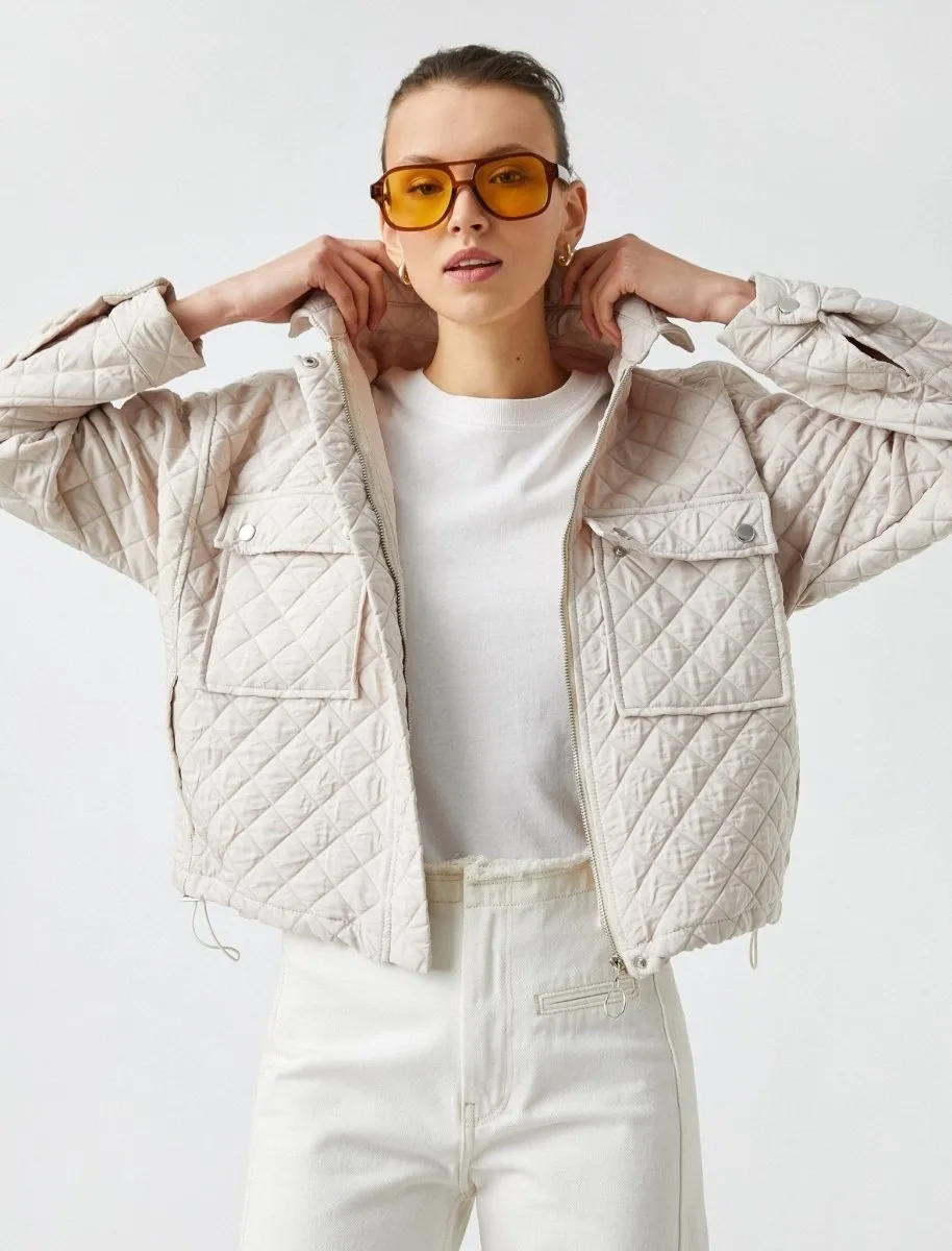 Cropped Quilted Jacket in Cream