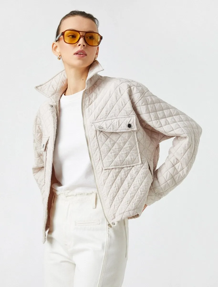 Cropped Quilted Jacket in Cream