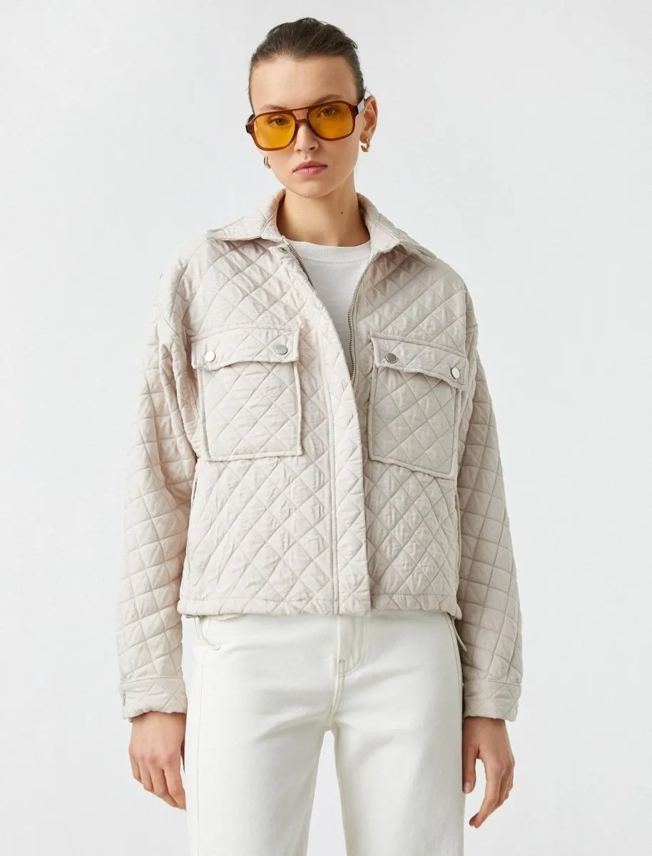 Cropped Quilted Jacket in Cream