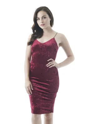 Crushed Velvet V Neckline Cami Midi Bodycon Dress