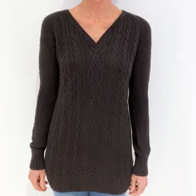 Dark Slate Grey Cable Cashmere V-Neck Jumper Small