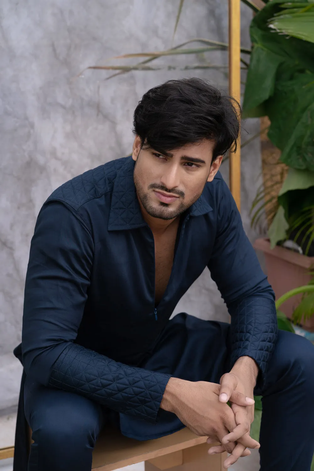 Deep Blue Quilted Kurta Set