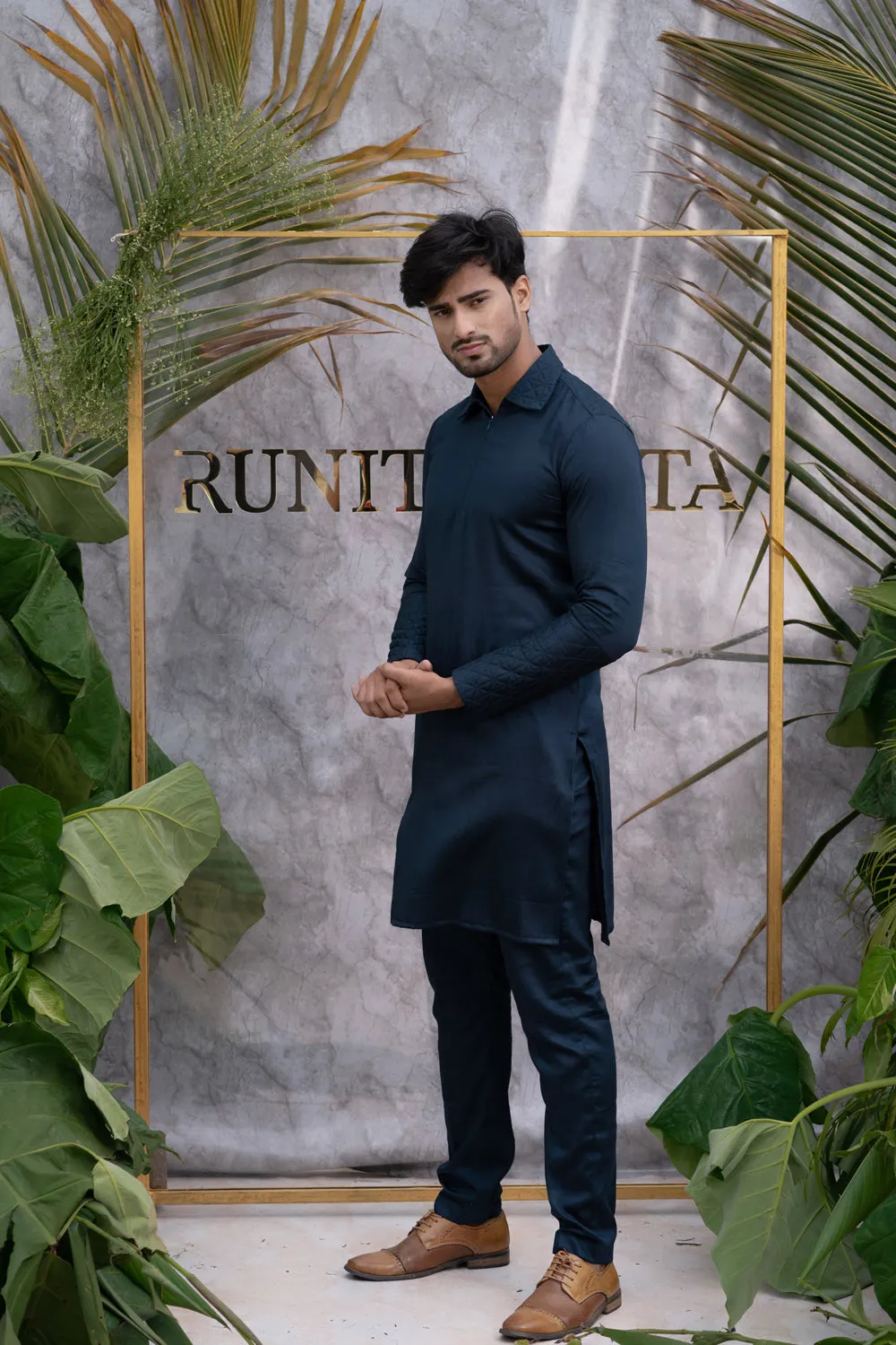 Deep Blue Quilted Kurta Set