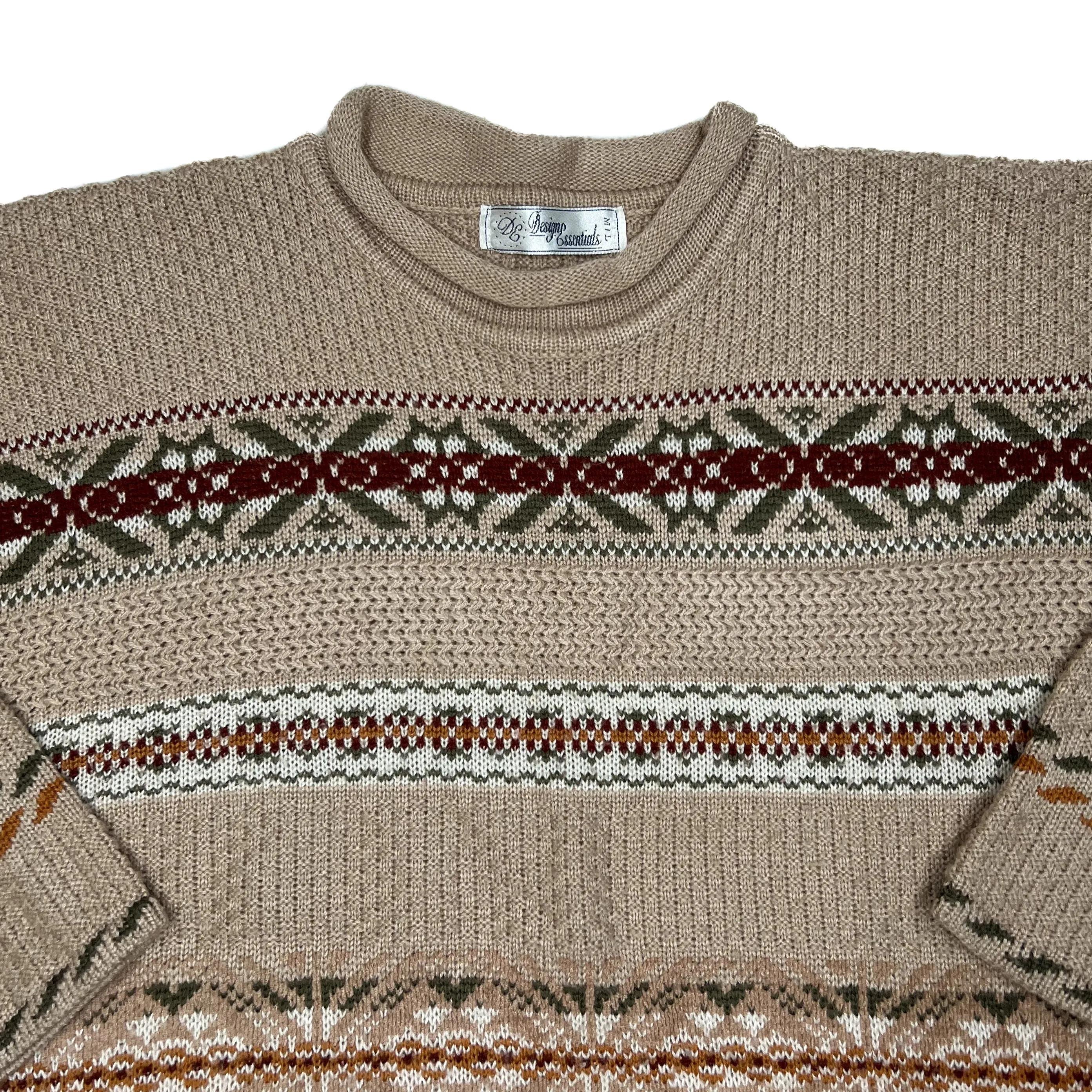 DESIGN ESSENTIALS Multi Patterned Grandad Acrylic Crewneck Sweater Jumper