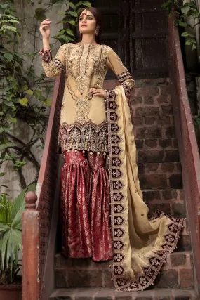 Designer Gharara Shirt for Party in Skin and Maroon Color #M0031