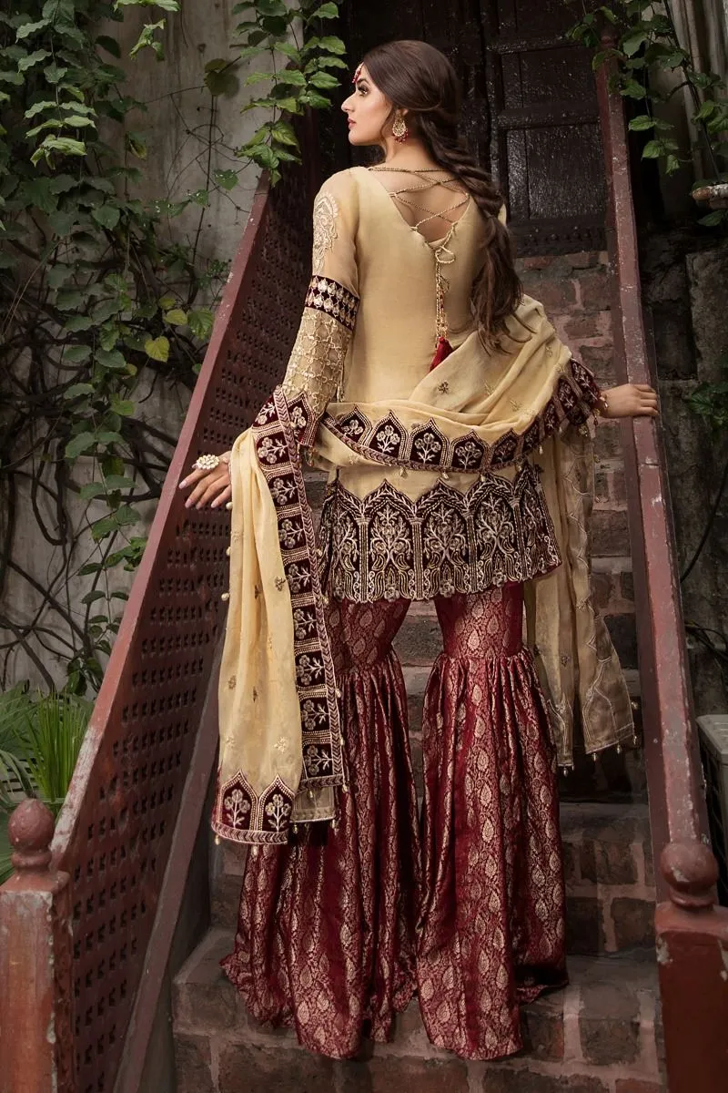 Designer Gharara Shirt for Party in Skin and Maroon Color #M0031