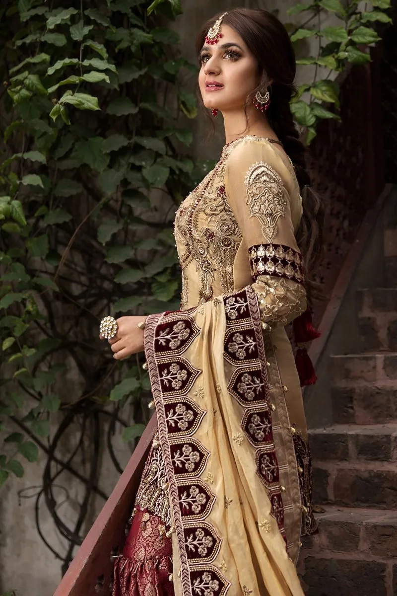 Designer Gharara Shirt for Party in Skin and Maroon Color #M0031