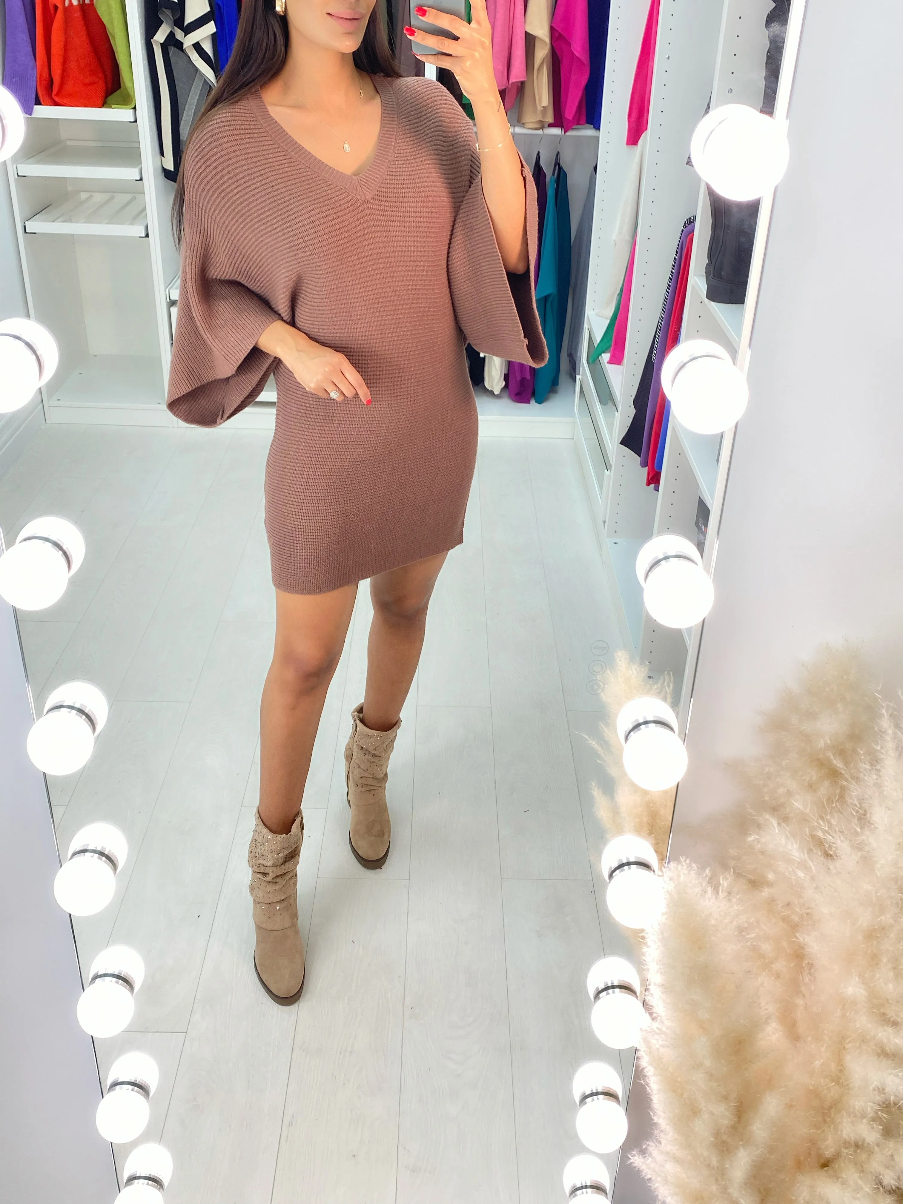Doreta Ribbed V-Neck LongLine Jumper