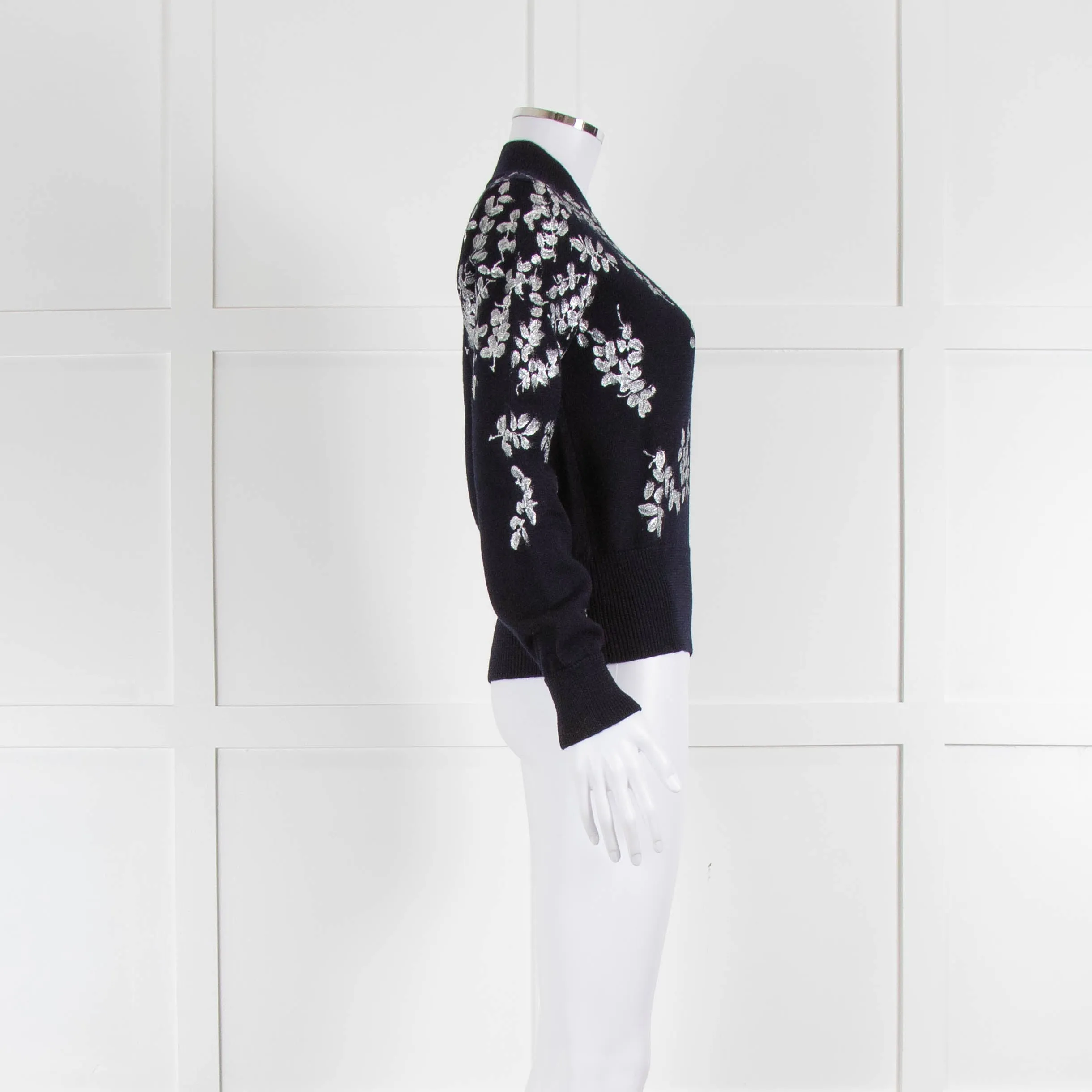 Dries Van Noten Navy Wool Silver Hand Painted Sweater