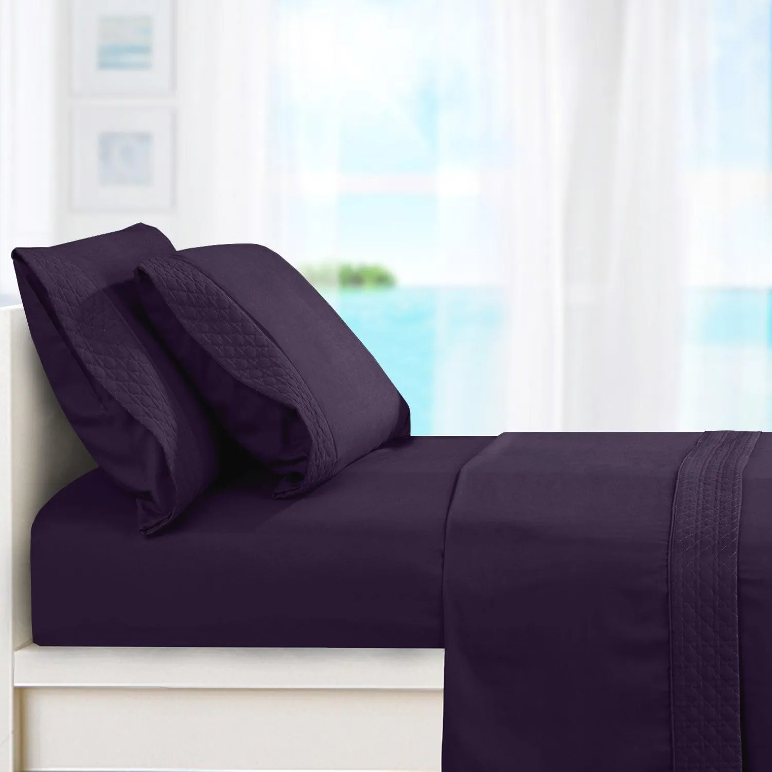 Elegant Comfort Quilted 4-Piece Sheet Set, Premium Hotel Quality