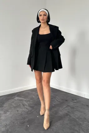 ELS Pleated Jacket and Skirt Set - Black - Huizen