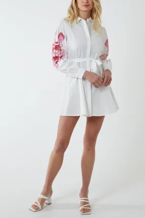Embroidered Sleeve Detail Shirt Dress