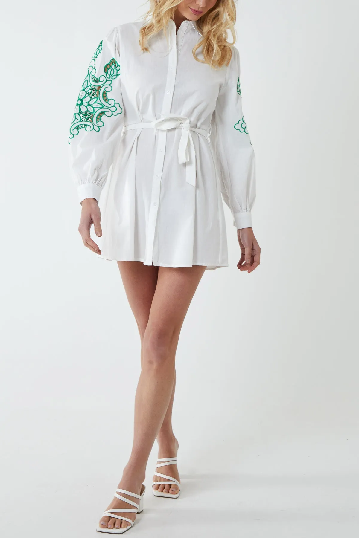 Embroidered Sleeve Detail Shirt Dress