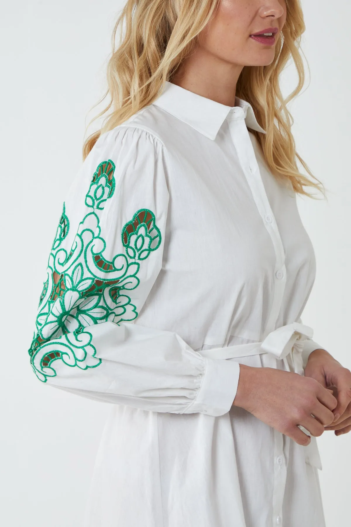Embroidered Sleeve Detail Shirt Dress