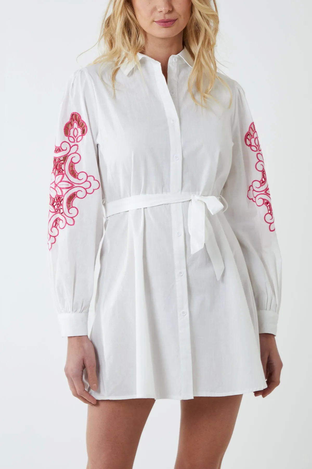 Embroidered Sleeve Detail Shirt Dress