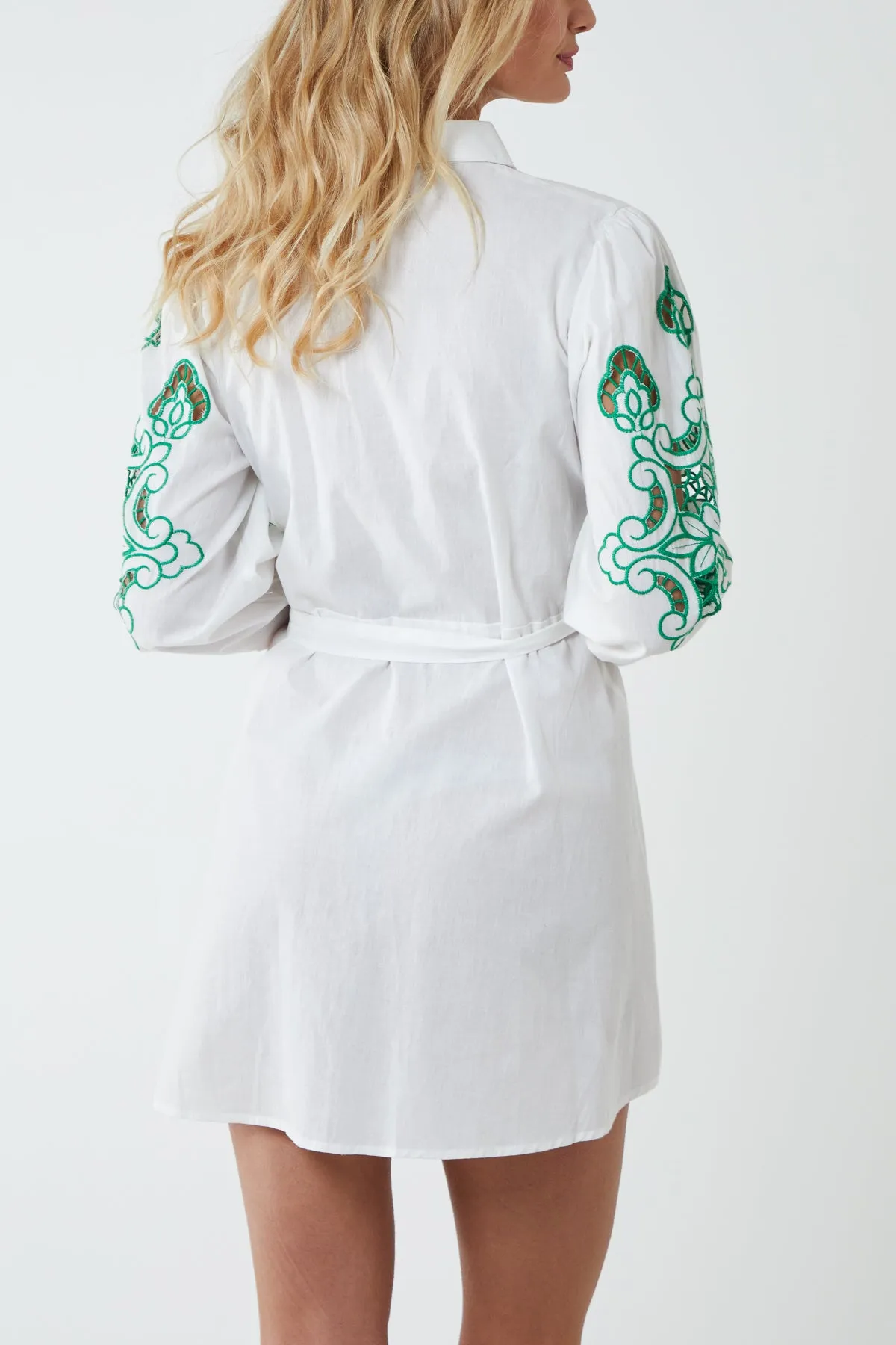 Embroidered Sleeve Detail Shirt Dress