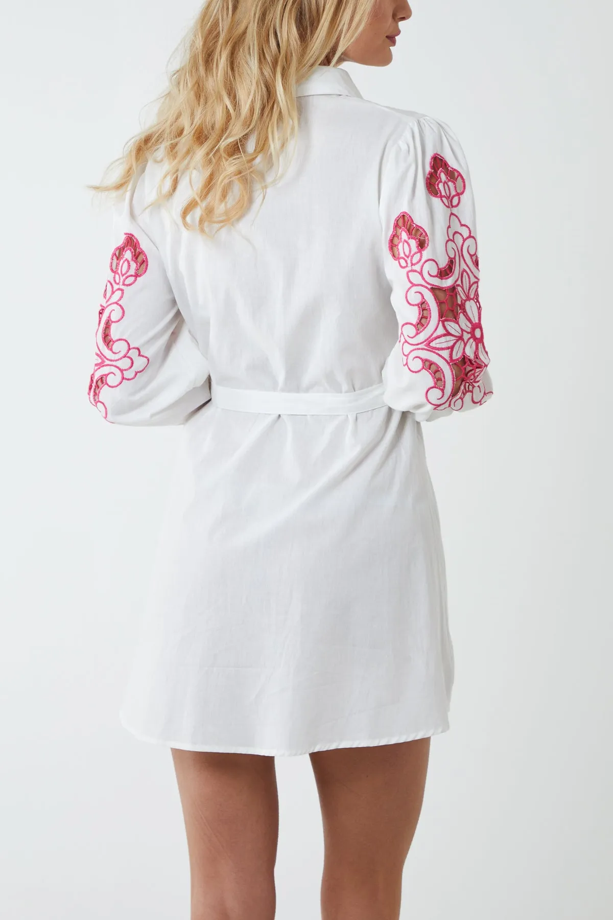 Embroidered Sleeve Detail Shirt Dress