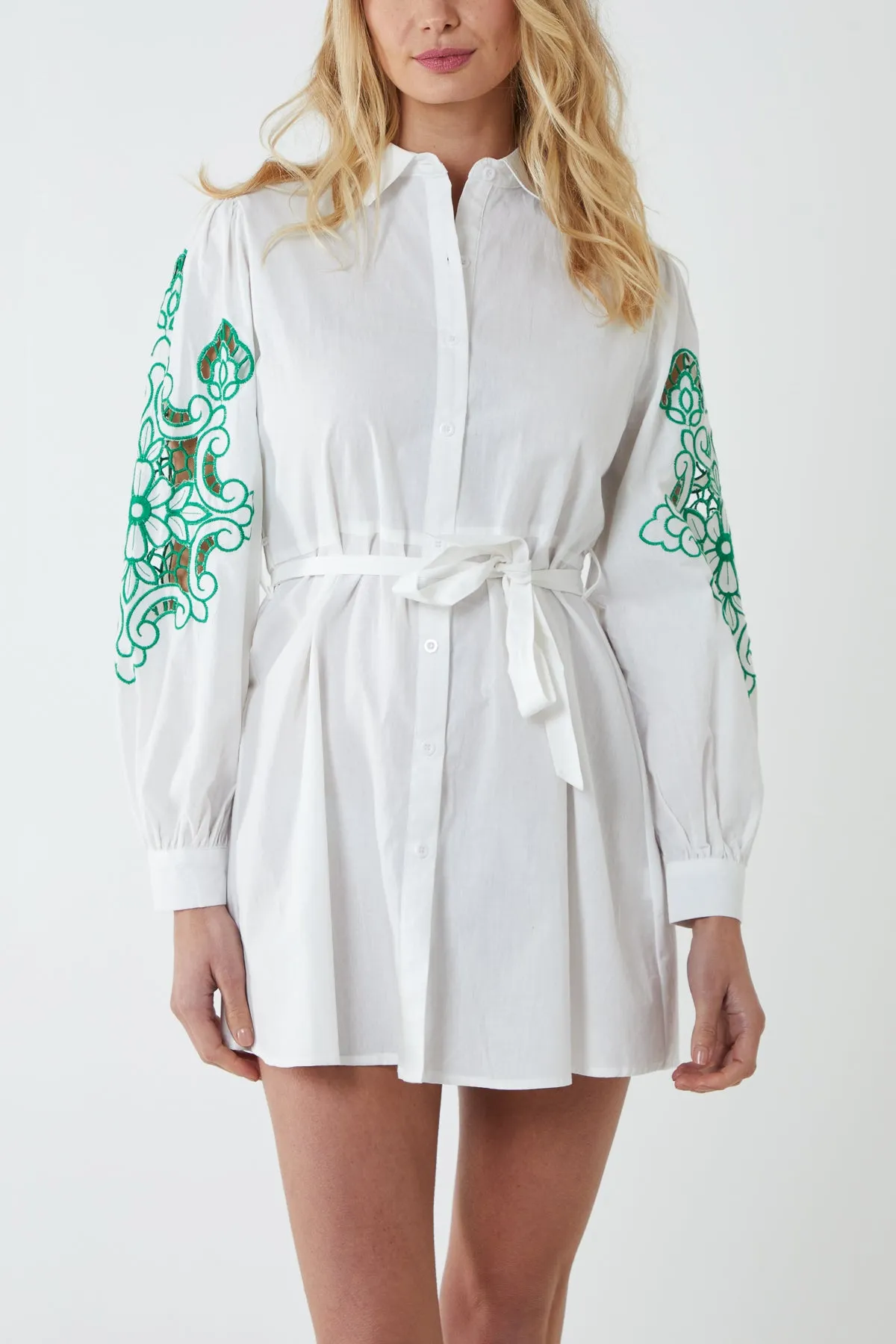 Embroidered Sleeve Detail Shirt Dress