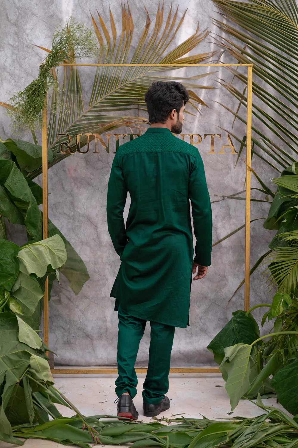 Emerald Green Quilted Kurta Set