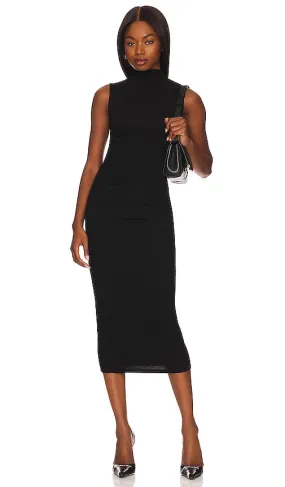 Enza Costa Silk Knit Sleeveless Twist Midi Dress in Black