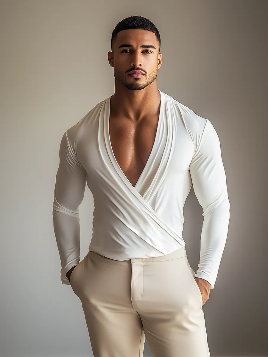 Fashion Cross V Neck Long Sleeve T-Shirt