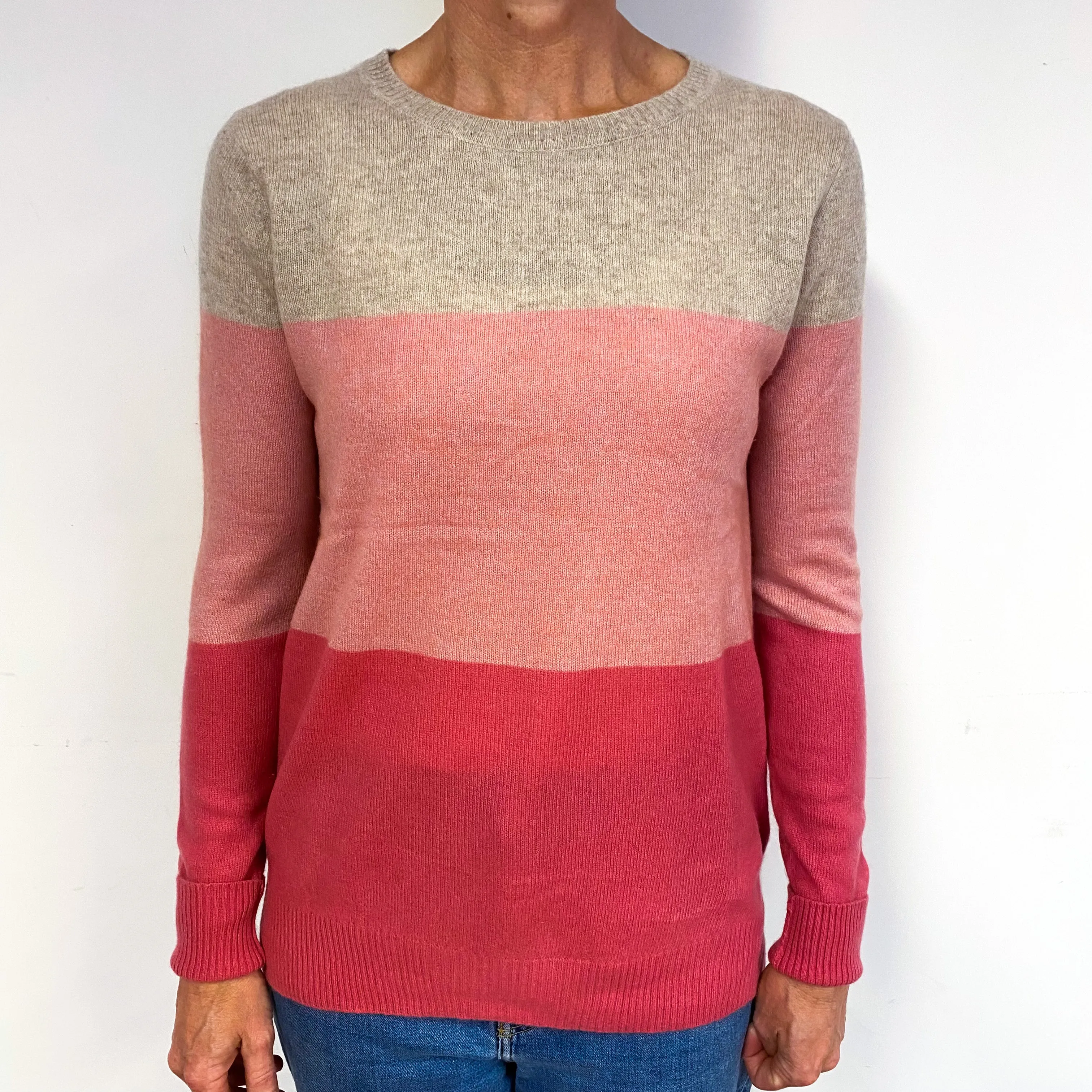 Fawn and Pink Cashmere Crew Neck Jumper Medium