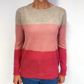 Fawn and Pink Cashmere Crew Neck Jumper Medium