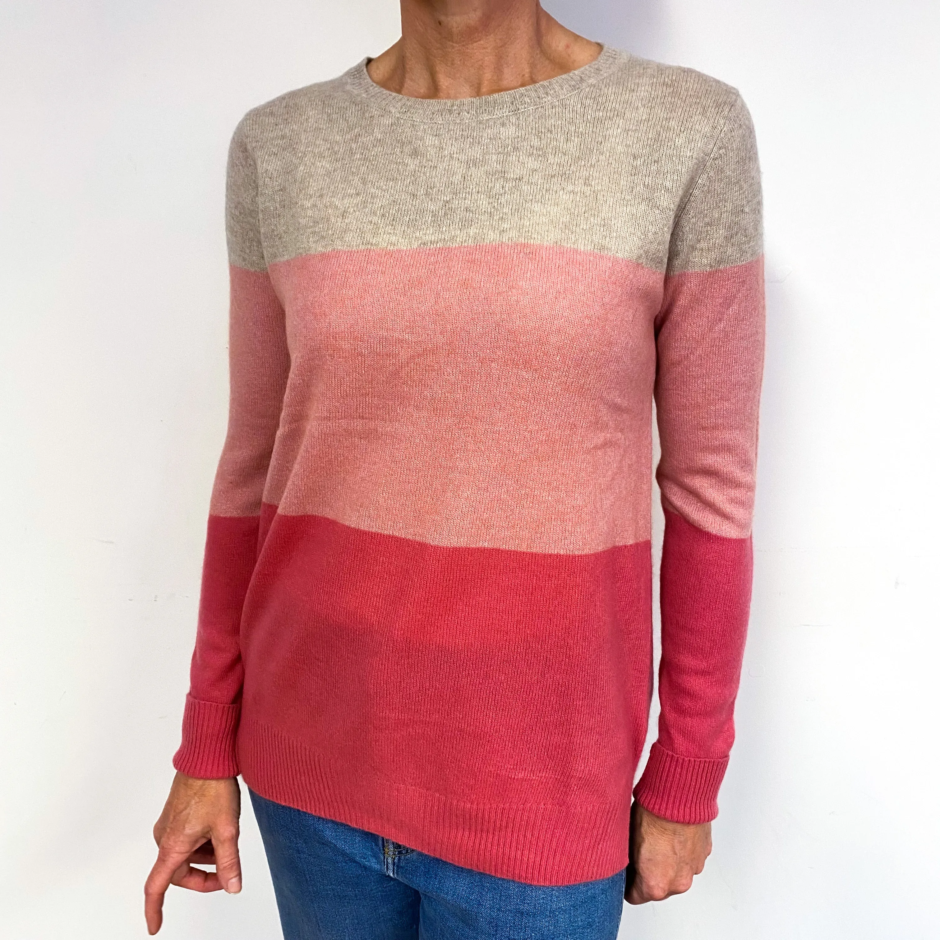 Fawn and Pink Cashmere Crew Neck Jumper Medium