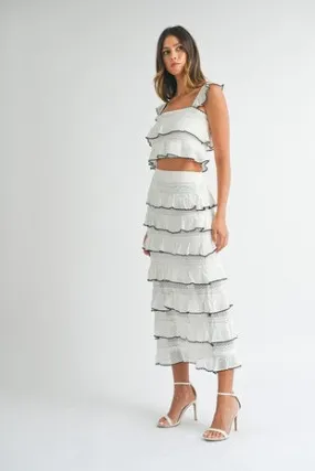 FINAL SALE - CONTRAST DETAIL RUFFLE KNIT TOP AND SKIRT SET