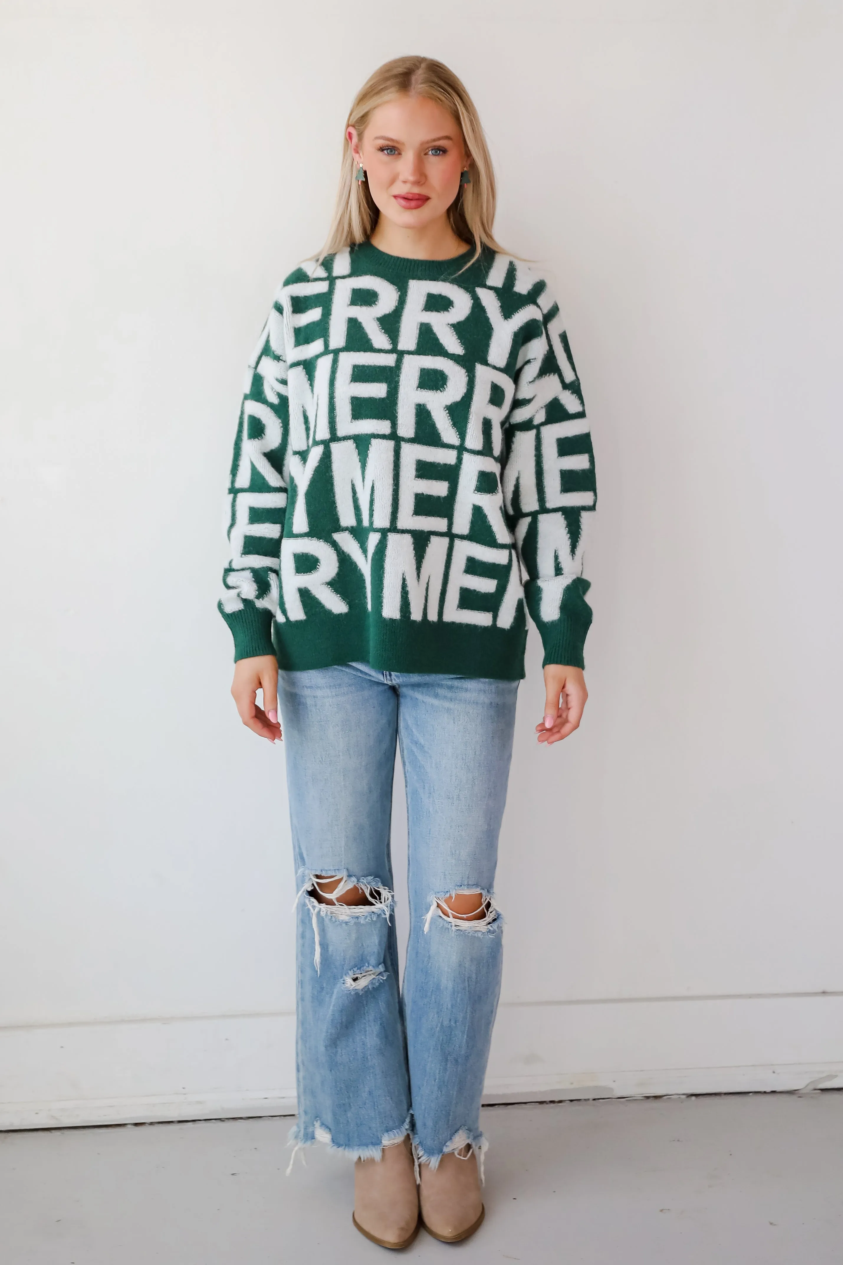 FINAL SALE - Hunter Green Merry Sweater