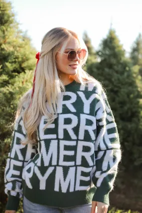 FINAL SALE - Hunter Green Merry Sweater
