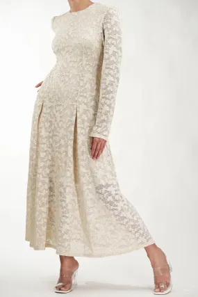 Flutter & Pleat Sand Net Dress