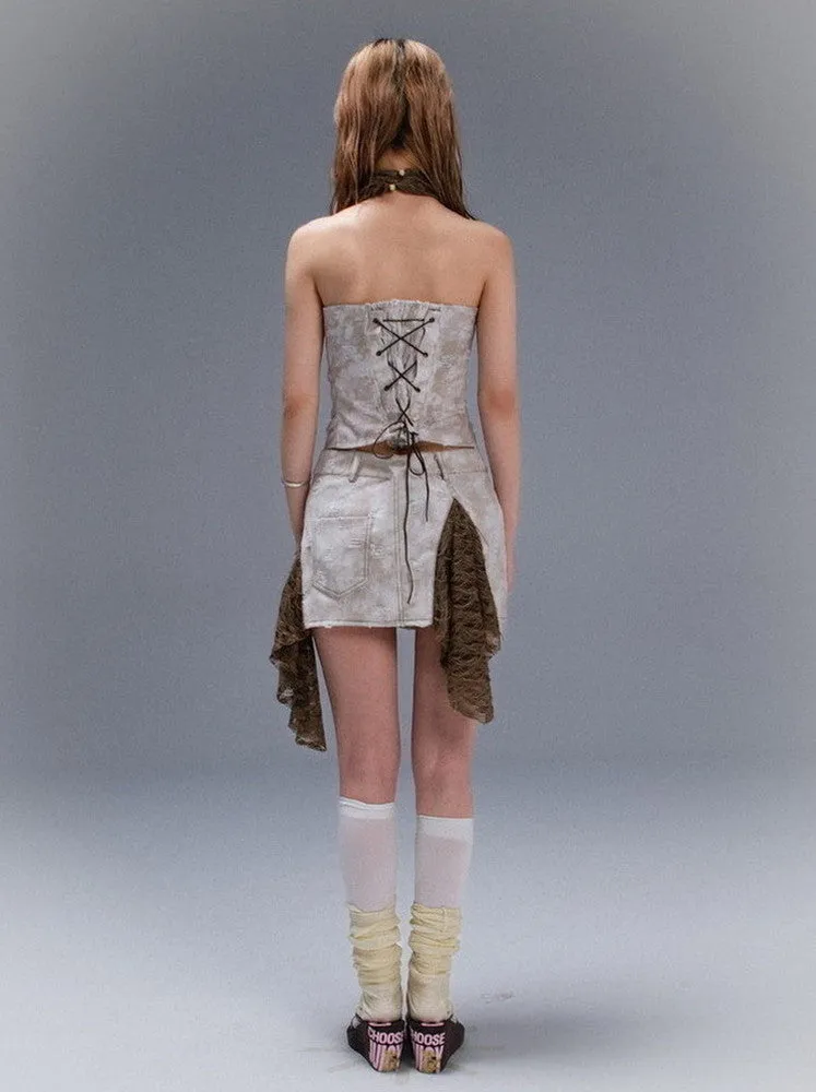 Frill Asymmetry Nichi Damate Mini-Skirt