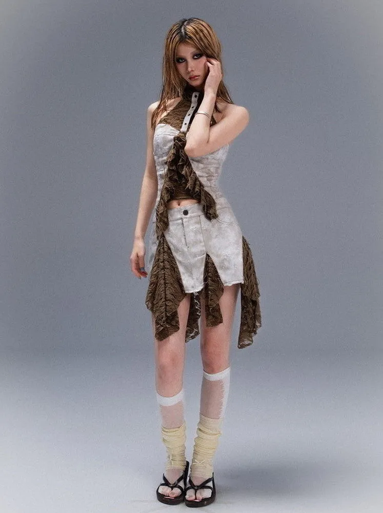 Frill Asymmetry Nichi Damate Mini-Skirt