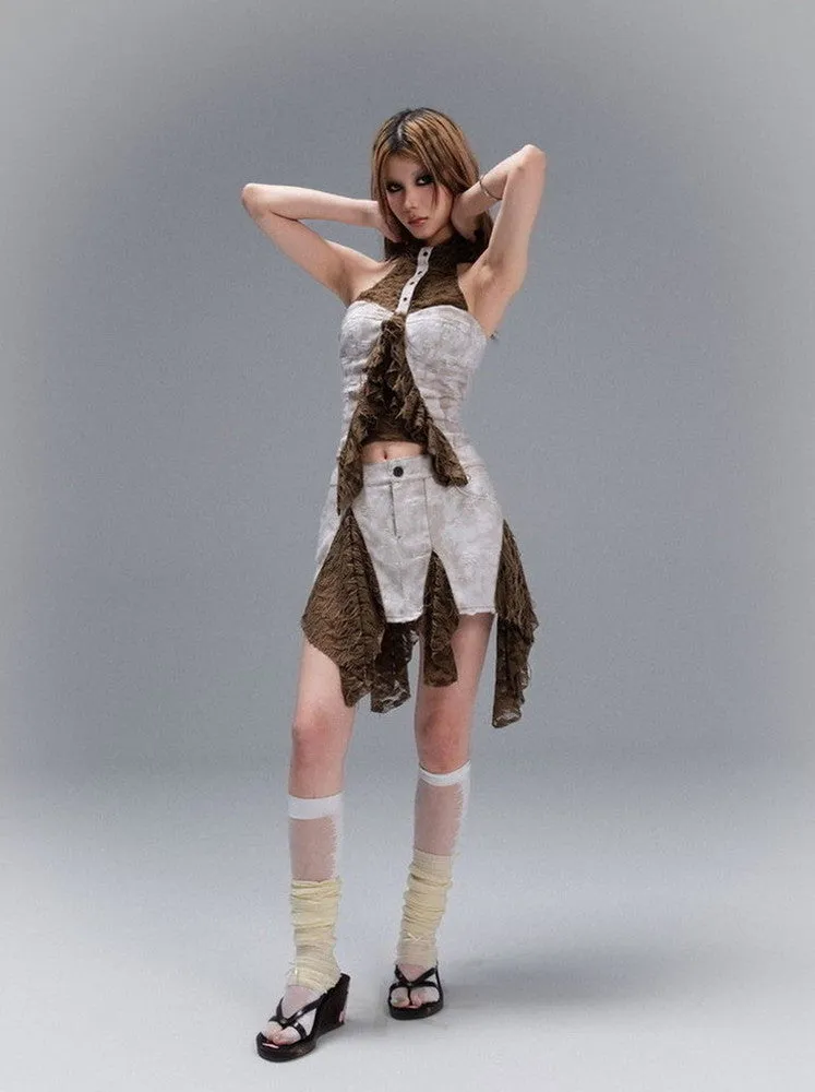Frill Asymmetry Nichi Damate Mini-Skirt