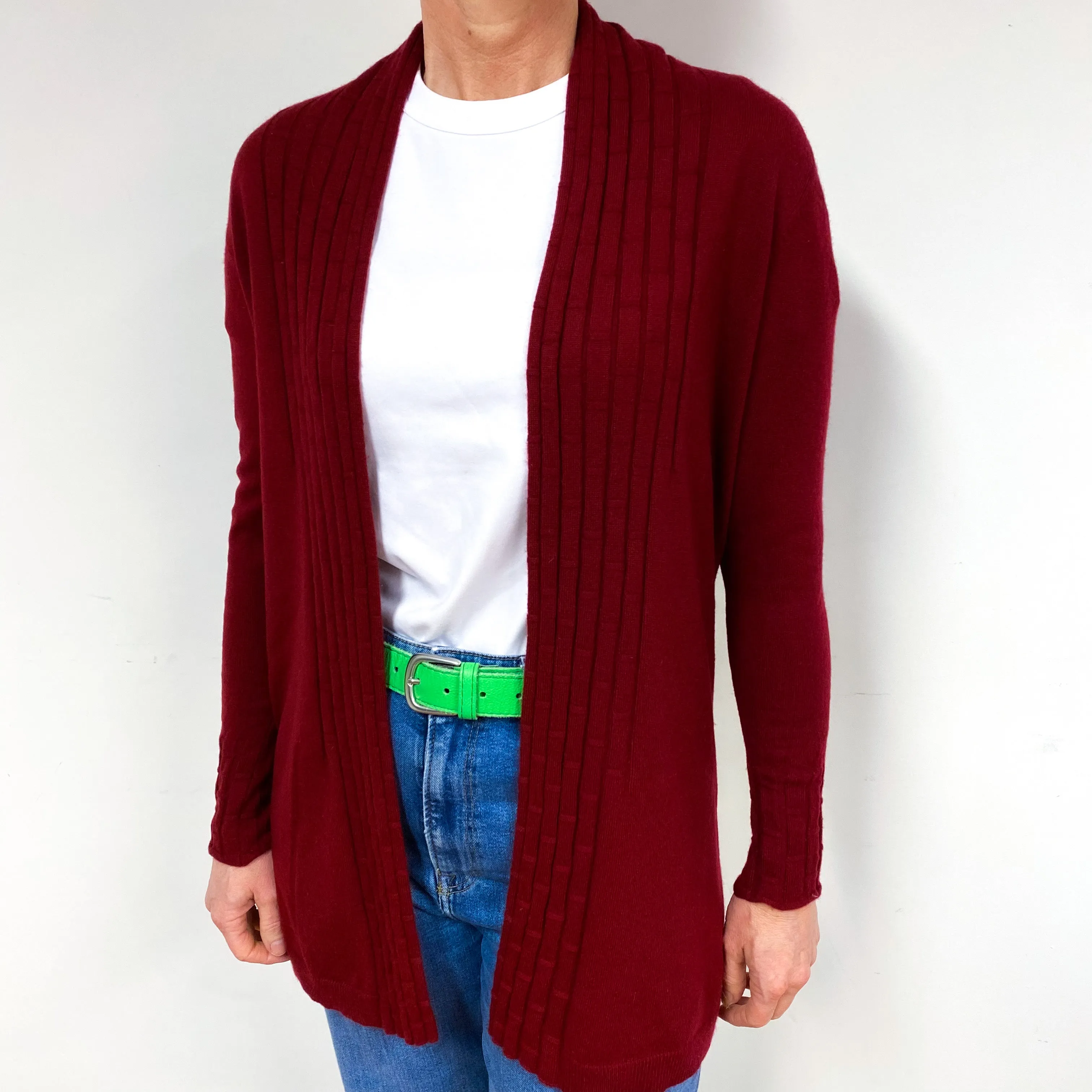 Garnet Red Cashmere Edge to Edge Cardigan Medium