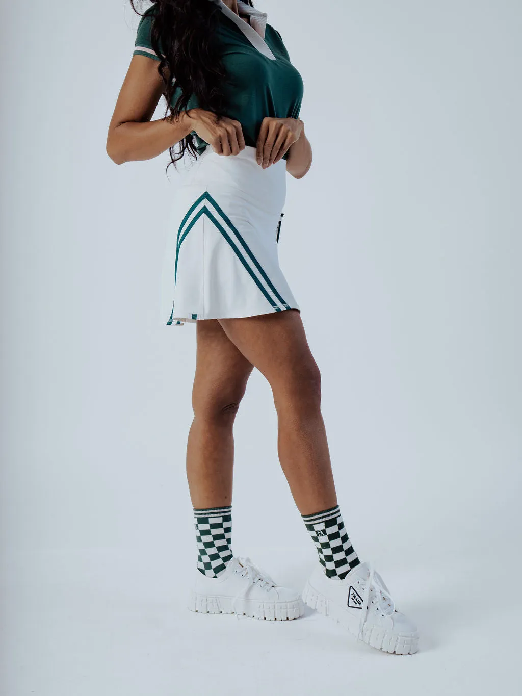 George Skirt - White / Green Stripes