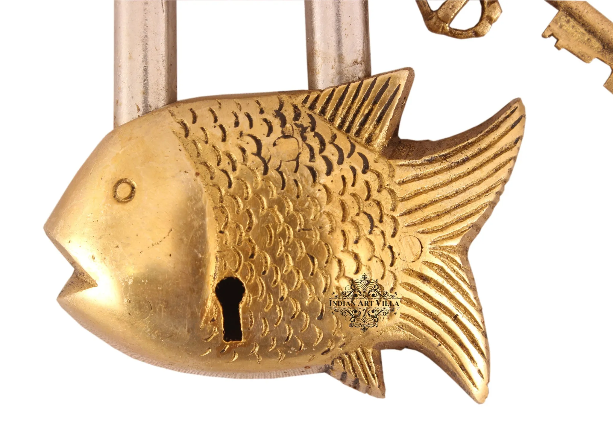 Indian Art Villa Pure Brass Small Fish Shape Design Lock with 2 Keys