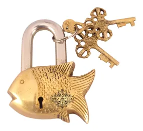 Indian Art Villa Pure Brass Small Fish Shape Design Lock with 2 Keys