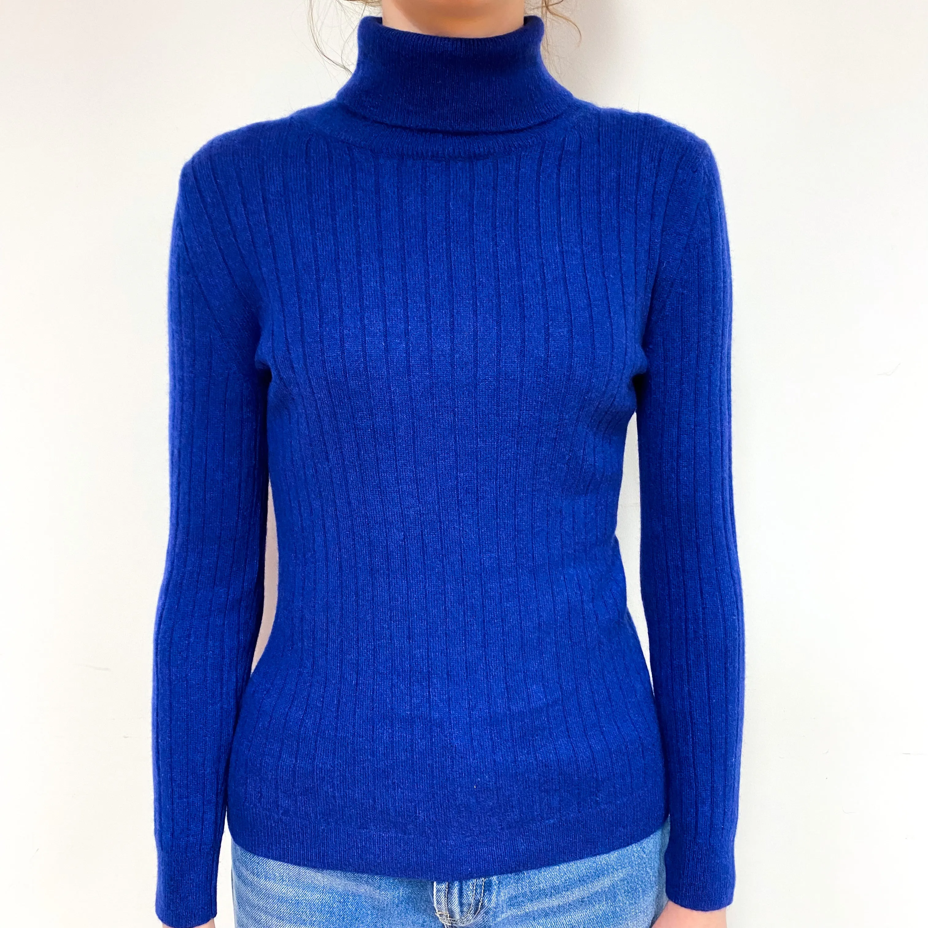 Indigo Purple Rib Cashmere Polo Neck Jumper Extra Small
