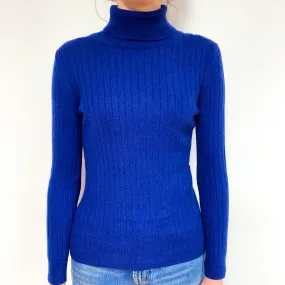 Indigo Purple Rib Cashmere Polo Neck Jumper Extra Small