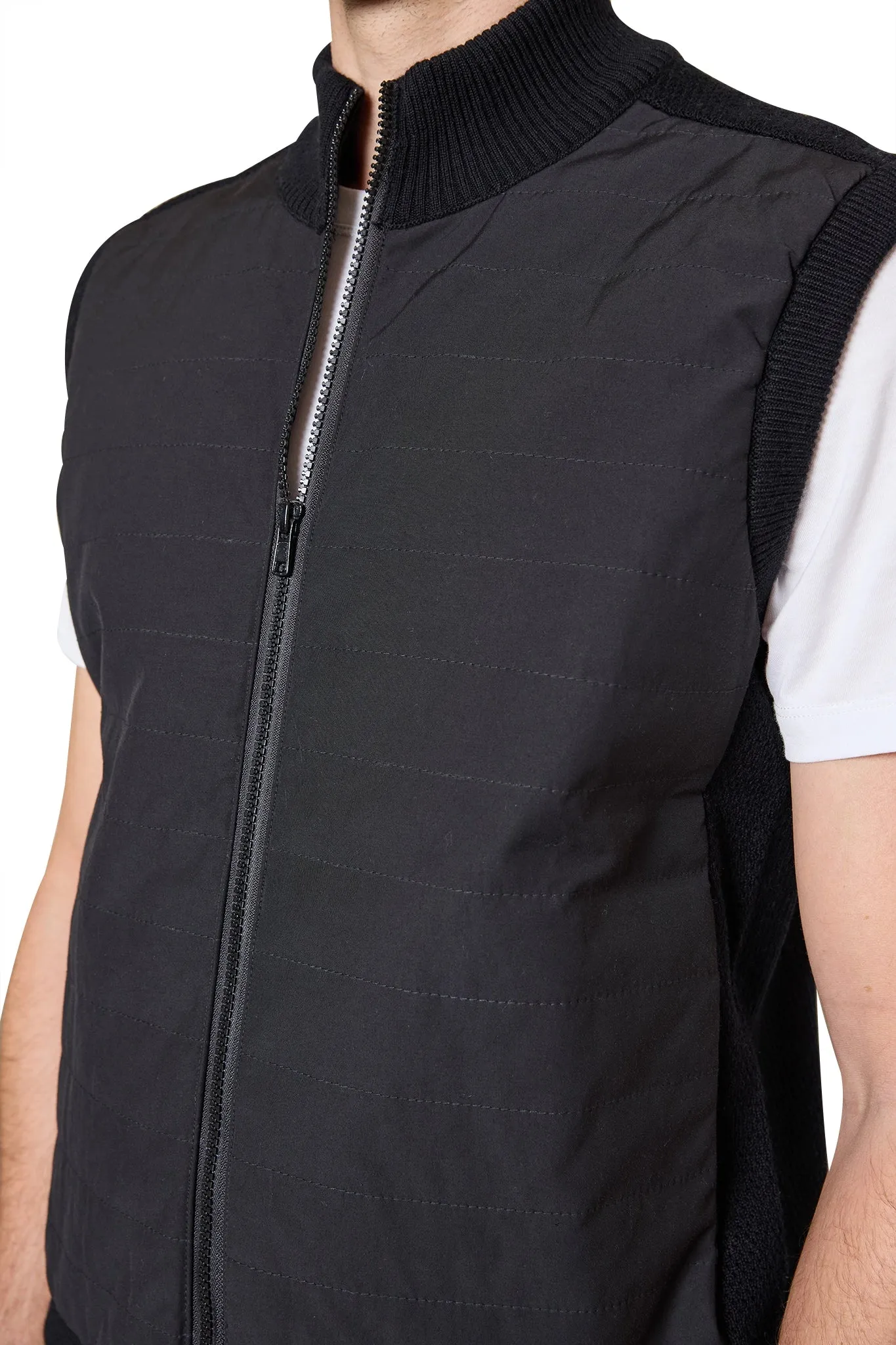 Jake Puffa Front Knitted Vest in Black