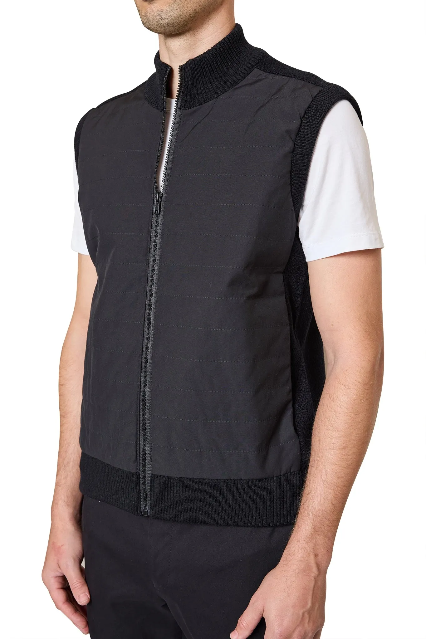 Jake Puffa Front Knitted Vest in Black